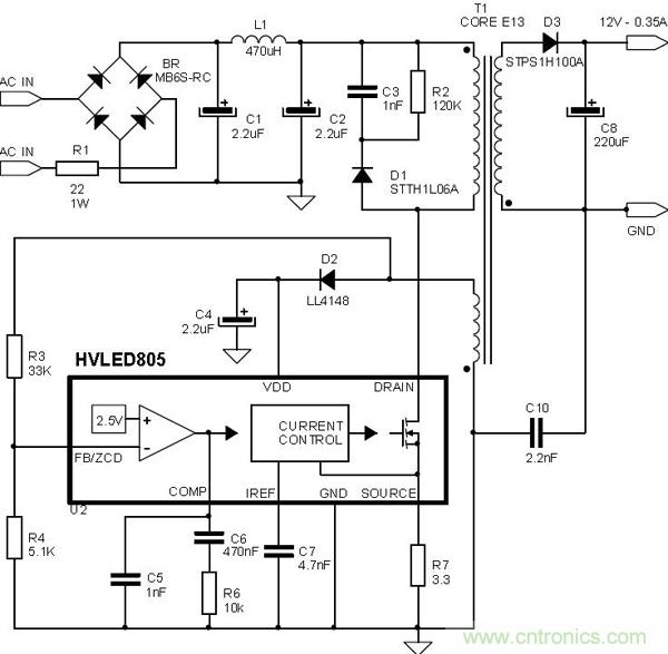 首個最簡單、器件最少的LED驅(qū)動電路設(shè)計