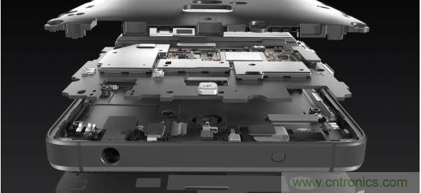 手機的內(nèi)部結(jié)構(gòu)，其中決定手機堅固程度的部分就是邊框與骨架