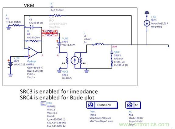 圖5：簡化后的狀態(tài)空間平均模型顯示了誤差放大器電路、功率級跨導和輸出電容。
