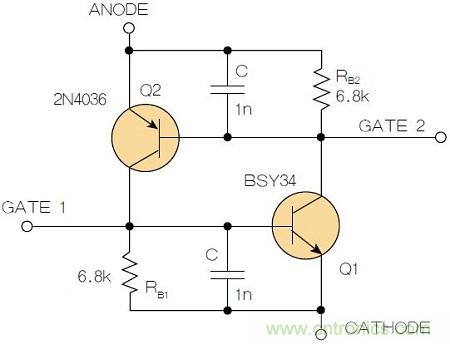 圖2：增加兩個電容值為1nF的SMD陶瓷電容器后，可以在&Delta;V達(dá)到10V的情況下防止導(dǎo)通。