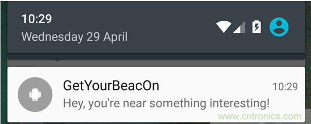 圖10 &ndash; 安卓系統(tǒng)通知，提示附近發(fā)現(xiàn)Beacon