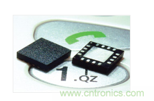  MEMS加速度計，封裝尺寸為4mm &times; 4mm &times; 1.45mm。