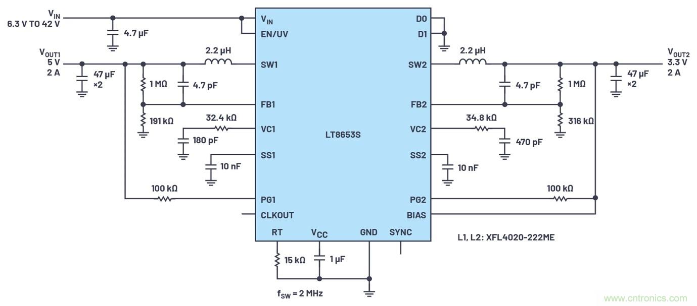 具有6.2 &micro;A靜態(tài)電流的雙通道、42 V、2 A、單片、同步降壓型Silent Switcher 2穩(wěn)壓器