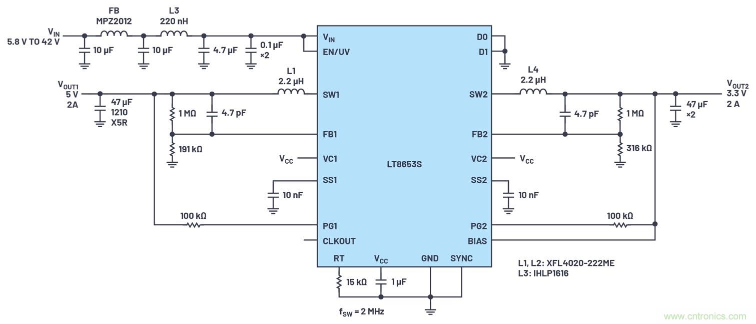 具有6.2 &micro;A靜態(tài)電流的雙通道、42 V、2 A、單片、同步降壓型Silent Switcher 2穩(wěn)壓器