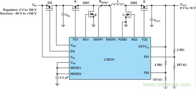 4開關(guān)降壓-升壓控制器，具備直通功能，可以消除開關(guān)噪聲