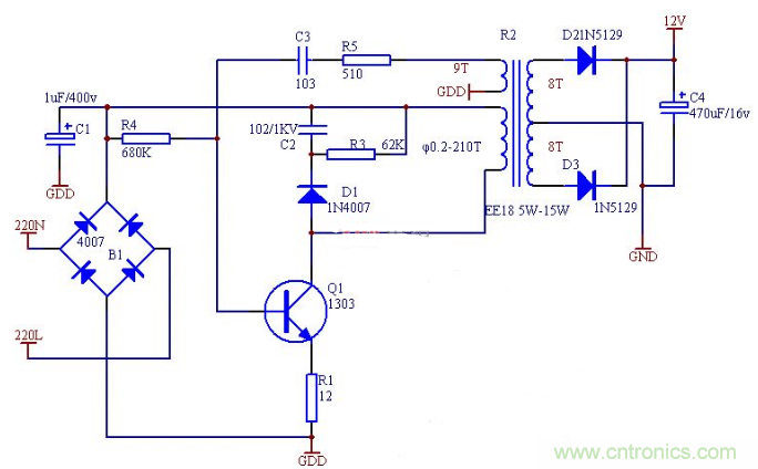 六款簡單的開關(guān)電源電路設(shè)計，內(nèi)附原理圖詳解