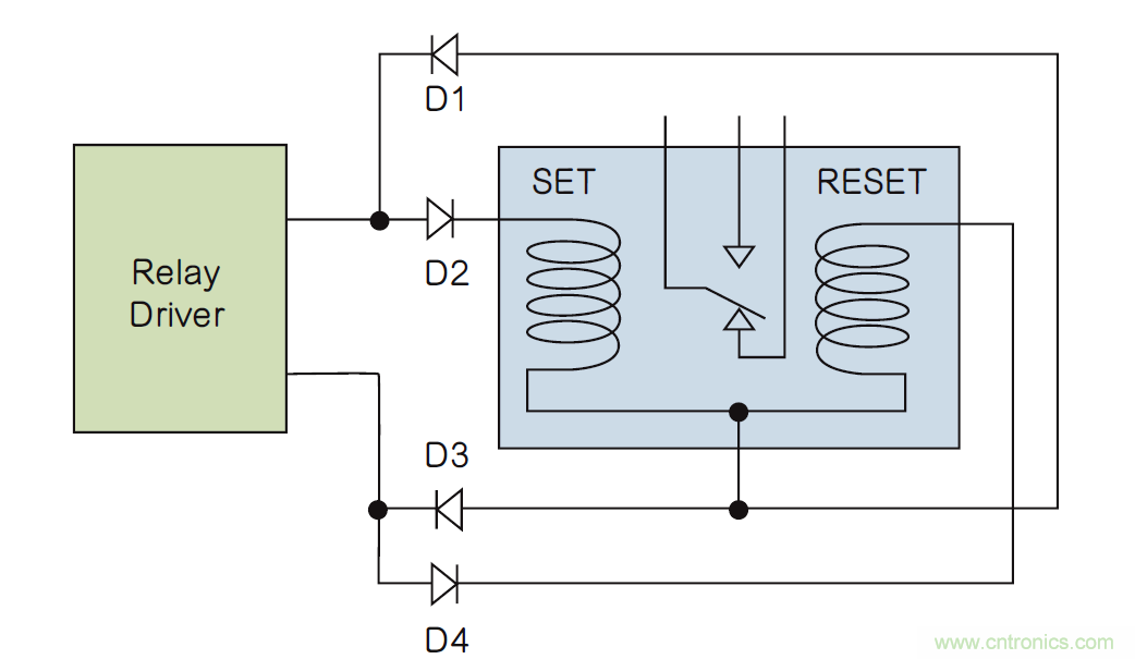 如何利用二極管電路實現(xiàn)雙線圈鎖存繼電器？