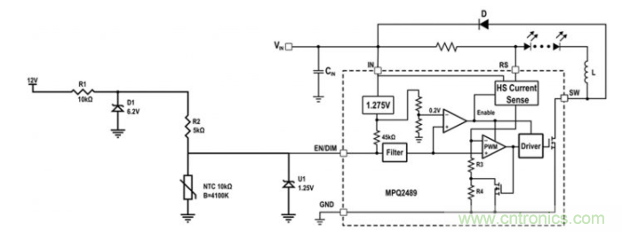 通過NTC電阻實現(xiàn)簡單的汽車調光LED溫度控制 通過NTC電阻實現(xiàn)簡單的汽車調光LED溫度控制